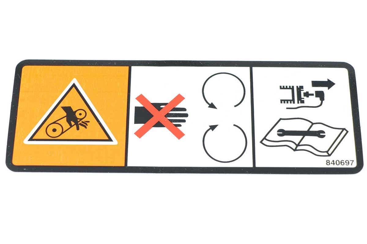 Decal Warning Hands In Belt