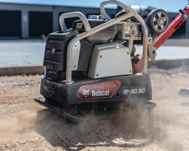 Bobcat RP-30/50 reversible vibratory plate compactor working a jobsite