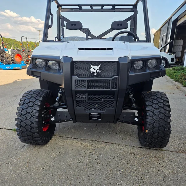 Front view of a Bobcat UV34 utility vehicle, bumper and grille, on the lot at Dykes Motors, Collins, Mississippi
